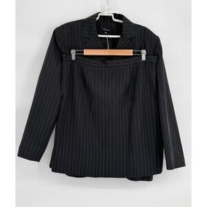 Glow Womens Pinstripe Skirt Suit Set Black 2 Piece Blazer Pencil Skirt Sz 16